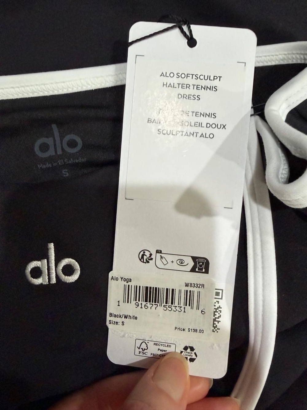 ALO Yoga Black Softsculpt Halter Tennis Mini Dress with White Trim — Size S - Picture 8 of 8